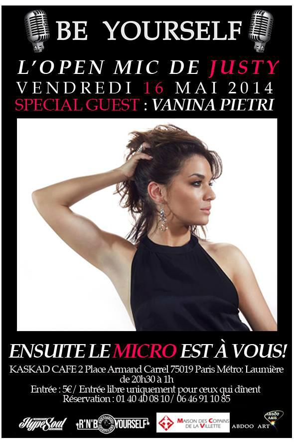 Notre prof de chant Justy prépare un #BeYourselfOpenMic Vendredi soir à partir de 20h30. Guest: <a href="/VaninaPietri/">Vanina Pietri</a>
