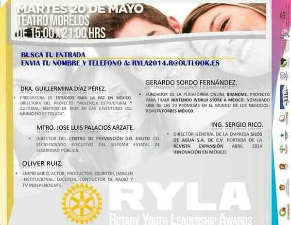 pilar_oe's tweet photo. #RYLA2014 CONOCE A LOS PONENTES E INSCRÍBETE YA!! @TolucalaBellaCd http://t.co/QjFsoK8Tjb