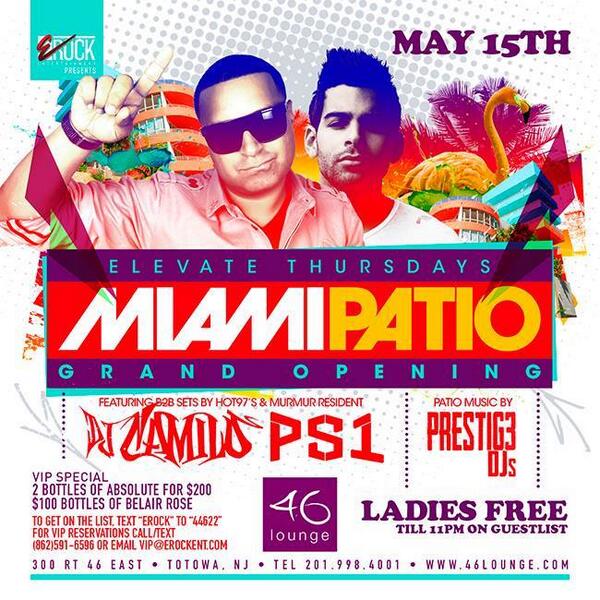 EdmNightsNJ's tweet image. 2 #BiggestNames in the #Game @DJPS1 + @DJCAMILO TONIGHT @46LOUNGE Tables 201.998.4001