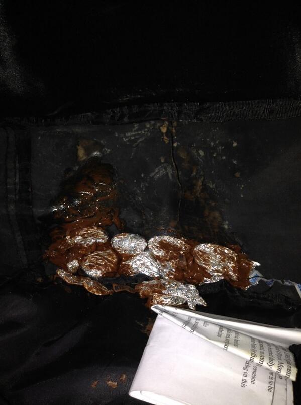 Dat1Merman's tweet image. Well 💩 that&apos;s the inside of my backpack #chocolateproblems #thisheat