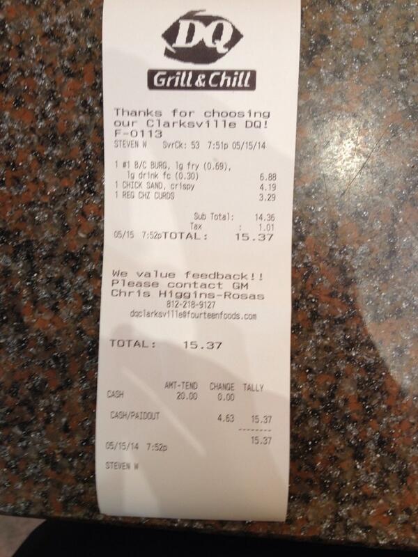 statboyslim's tweet image. This receipt is what only @CharlieORobinso could order or eat at Dairy Queen #over15dollars #onlycharlie #2chins