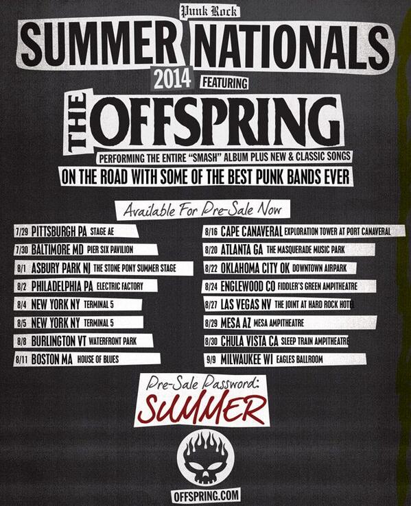 AlexPWest's tweet photo. Cannot wait to see them, so stoked! #TheOffspring #PunkRockSummerNationals http://t.co/br1909gqrj