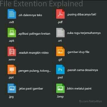IKusuma31's tweet photo. haha.. RT @gilbhas Bangkee XD RT @ernestprakasa BRENGSEK :))))))) RT @pipis: File Extension Explained 8')))) http://t.co/dPEMuwb4rj