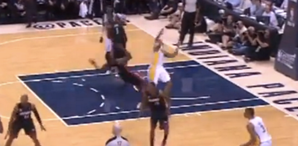 NOTSportsCenter's tweet photo. Heat vs Pacers in the Eastern Conf. Finals, so you know what's coming: flopping. And more flopping. At the same time. http://t.co/s79lfGxzuF
