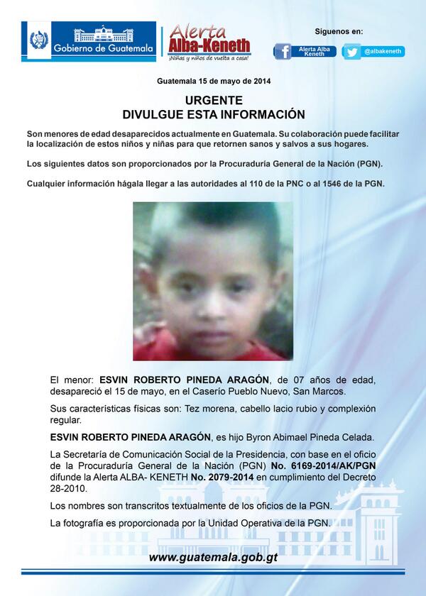 ESVIN ROBERTO PINEDA ARAGÓN de 7 años, desapareció, ayúdanos a localizarlo