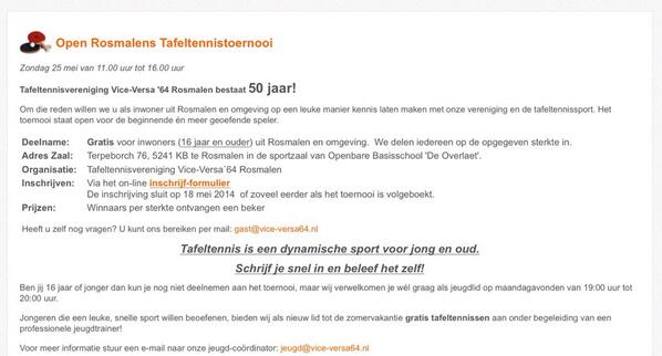 Schrijf je dit weekend nog in!!! Tafeltennistoernooi <a href="/ViceVersa64/">Vice-Versa `64</a> in #Rosmalen vice-versa64.nl/index.php/de-c…