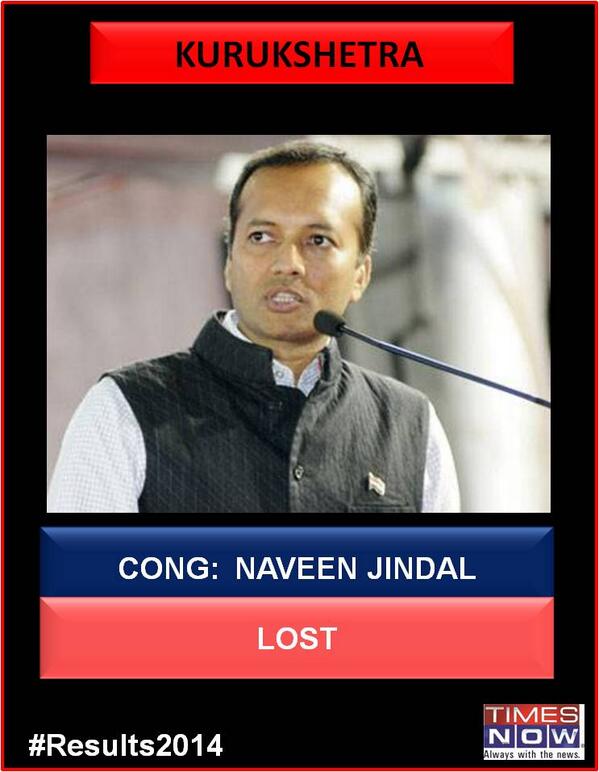 SureshB127's tweet image. RT @timesnow: Congress&apos; Naveen Jindal loses from Kurukshetra #Results2014 #ModiAt7RCR