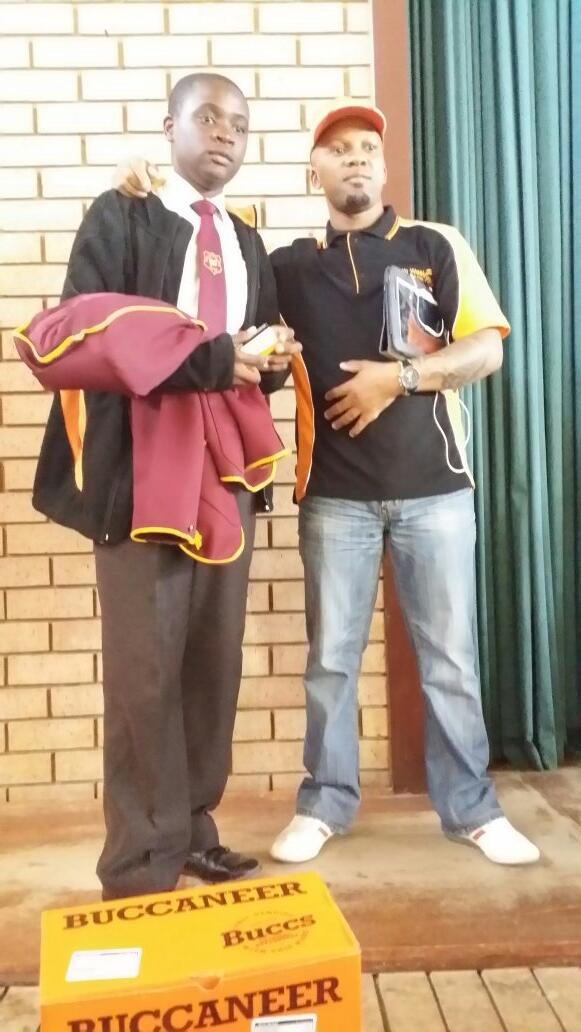 <a href="/PatCashZA/">Pat Cash</a>  with Learner from Tshukudu High @northwestfm898 #Happy Feet Campaign