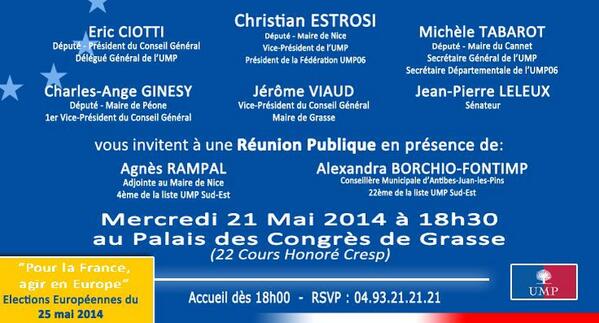 Réunion de la liste @UMP aux élections #Européennes2014 avec <a href="/AgnesRampal/">Agnès Rampal</a> &amp; @alexborchio Mercredi 21 Mai à #Grasse.