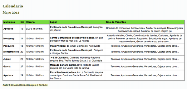 nuevoleon's tweet photo. ¿Buscas empleo? Consulta las fechas de las jornadas #JALE para el mes de mayo. http://t.co/lXua0erwSi