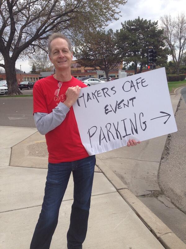 MakersCafes's tweet photo. It's a team effort at today's Lunch Makeover at Makers Cafe- @dunnbroscoffees co-CEO Chris Eilers directing traffic. http://t.co/dLhsnvlZKu