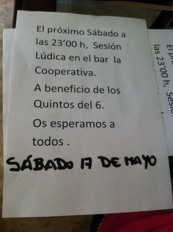 QuintosDel6's tweet image. Sesión lúdica sábado 17 de mayo en el bar de la cooperativa y luego FIESTA de san Isidro en el pub Anden3, te esperam