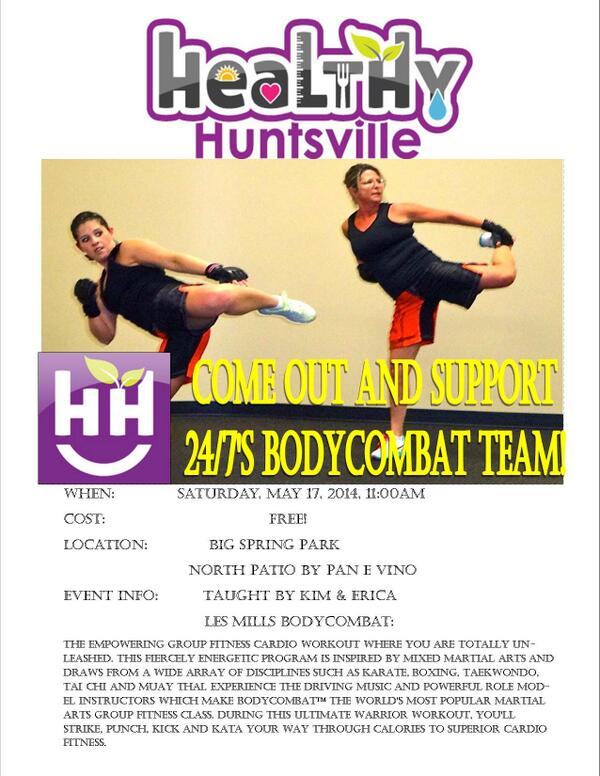 247GroupX's tweet photo. Our @LesMillsCombat team is teaching at #HealthyHuntsville this sat. Big Spring Park #SuperSaturday 11am @LesMills http://t.co/HL1NJClyGx