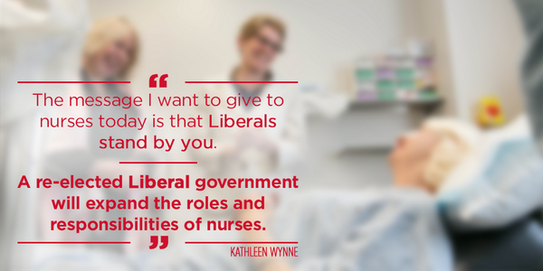 Kathleen_Wynne's tweet photo. It’s time to expand the role of nurses, so that their capacity and education is fully used in the system #onpoli http://t.co/qltCvQkSPz
