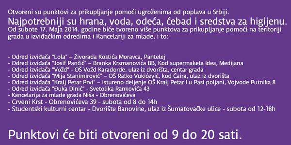 miskolino's tweet photo. Još lokacija za prikupljanje #pomoc za ugrožene u #poplava #nis #niš http://t.co/jPAOCD07YI