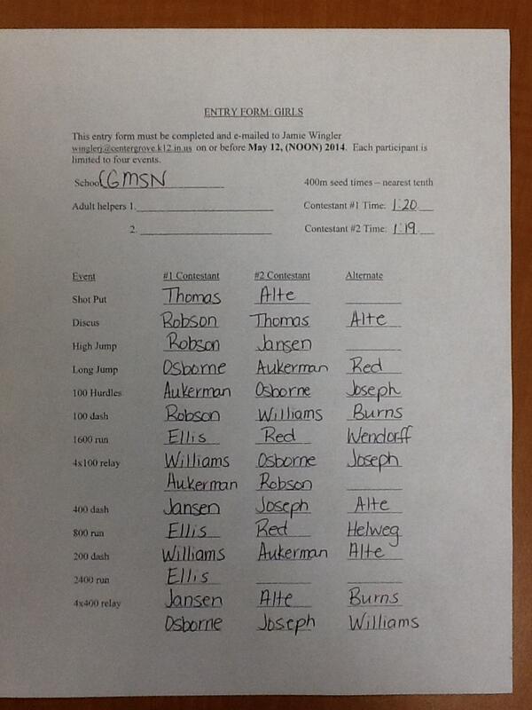 MSNTrack's tweet image. Here is the girls 6th grade event list for county on Monday!