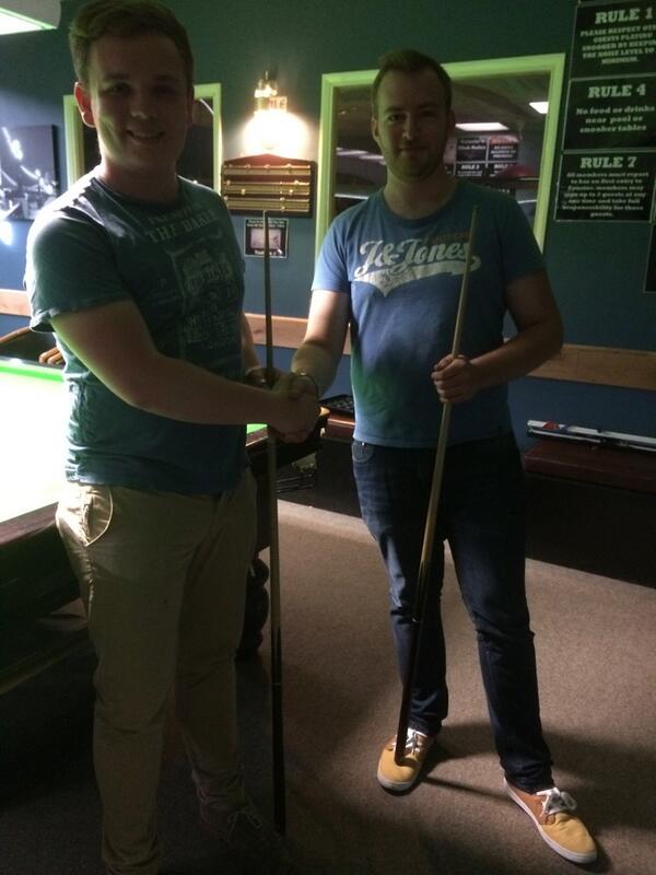UKCSnookerPool's tweet photo. Dan Devlin beats Julian Milner 75-32 in the final of the internal Pot Black snooker tournament http://t.co/8okMsJT6od