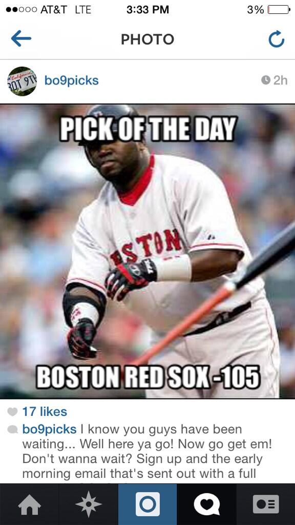 BO9PICKS's tweet photo. Free pick of the day! Go get it! Red Sox over the Tigers! http://t.co/Ds1GL4rpvZ