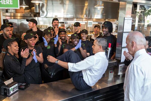 Obama all class with idiot Biden at Shake Shack