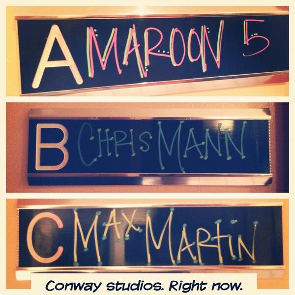 IamChrisMann's tweet photo. It's a @maroon5, Chris Mann, Max Martin sandwich at Conway studios tonight. #newmannmusic #studioABC http://t.co/ASevlvhErc