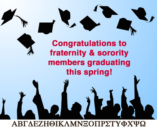 FratComm's tweet photo. Congratulations to fraternity &amp; sorority members graduating this spring! http://t.co/CHVl4Ww6BH
