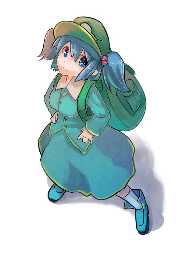 河城にとり 「にとりこの前試した塗りで塗ってみる#深夜の真剣お絵描き60分一本勝負 」|はしろのイラスト
