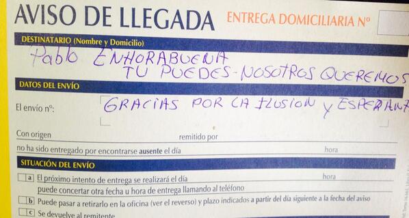PabloIglesias's tweet photo. Abres el buzón de casa y pasa esto :) http://t.co/BVW9vKIM8G