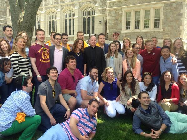 BCAlumni's tweet photo. Fr. Leahy meets up with our #BCReunion committee members at the GOLD BBQ. #bc04 #bc09 http://t.co/I1w3CaIRy4