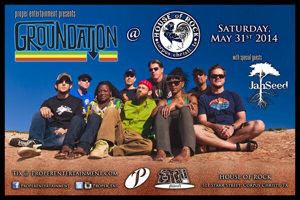 Proper_Ent's tweet image. CORPUS CHRISTI-TONIGHT! True roots reggae! @Groundation707 w/JahSeed live at @houseorock, you dont want to miss this!