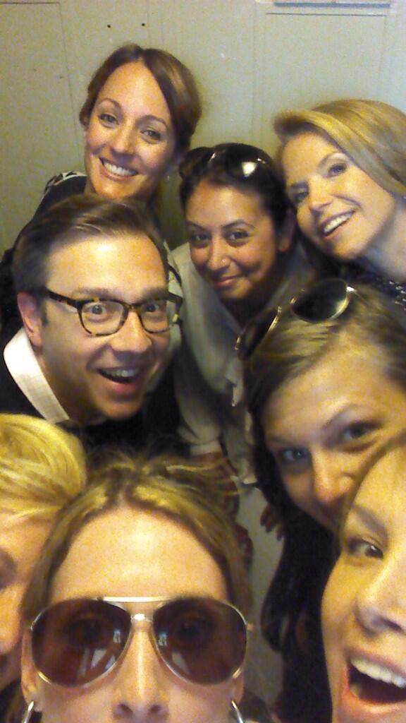 katiecouric's tweet photo. Stuck in an elevator in San Francisco but luckily these girls had cupcakes! #pittedout http://t.co/RNpDMXuwrw