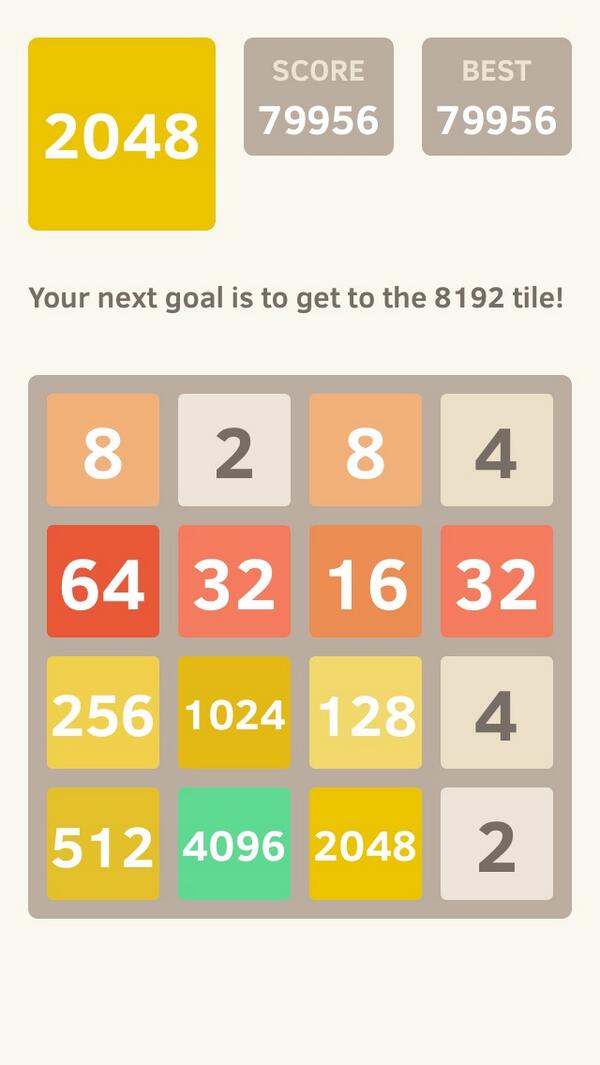 abic's tweet photo. I scored 79956 points at 2048, a game where you join numbers to score high! @2048_game https://t.co/uquJTAYmTV http://t.co/azKvLKRK8i