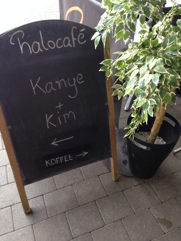 HaloCafe's tweet photo. Kim and Kanye Kall for Koffee #NewsOfMyWorld @rickoshea http://t.co/st8dopgUET