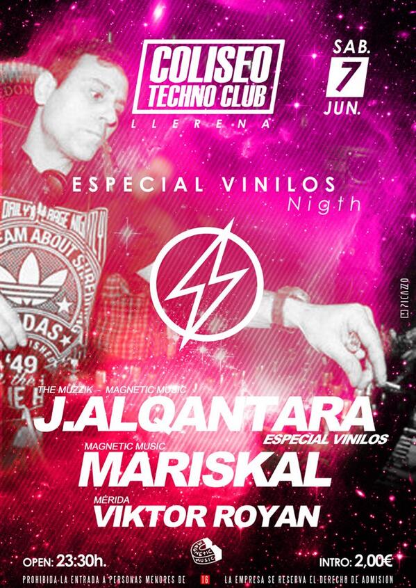 themuzzik's tweet photo. J.ALQANTARA el próximo sábado 7 de junio en Sala Colieo Techno Club (llerena)
#RT http://t.co/yX0oAsAJMJ
