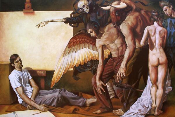 RetoSava's tweet photo. Fran #Recacha #peintre #art #figuratif #symbolisme #contemporain #Espagne "The Painter's Dream, 2006" https://t.co/HsPRHaHojf