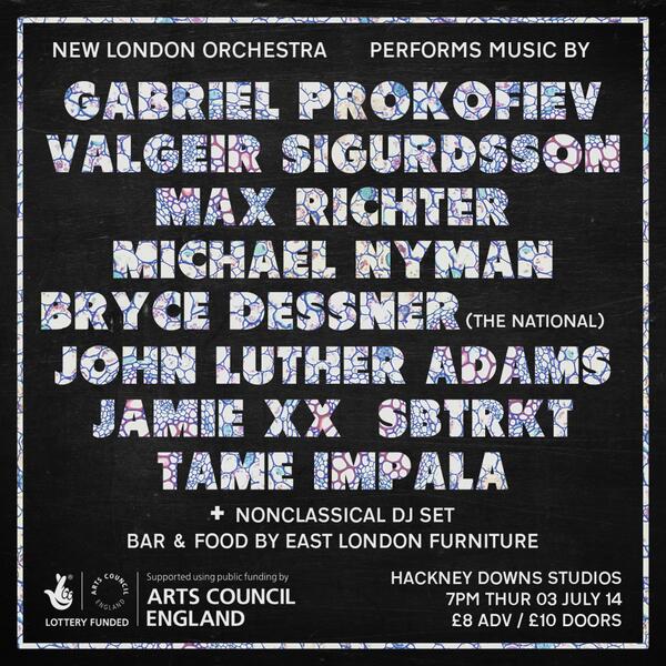 newlondonorch's tweet photo. Our next gig: 3 July 14 @HackneyDStudios with music by @maxrichtermusic @ValgeirS @gprokofiev @michaelnyman http://t.co/ZROGeq7XTX