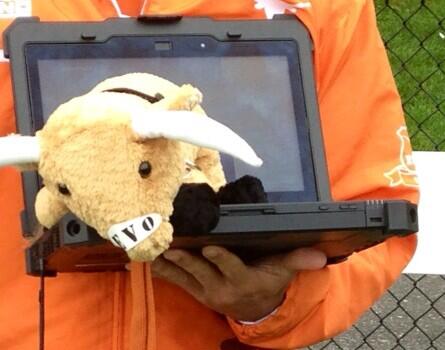 Bevo drawing up some game plans on the @DellRugged laptop for the match against Michigan tomorrow!