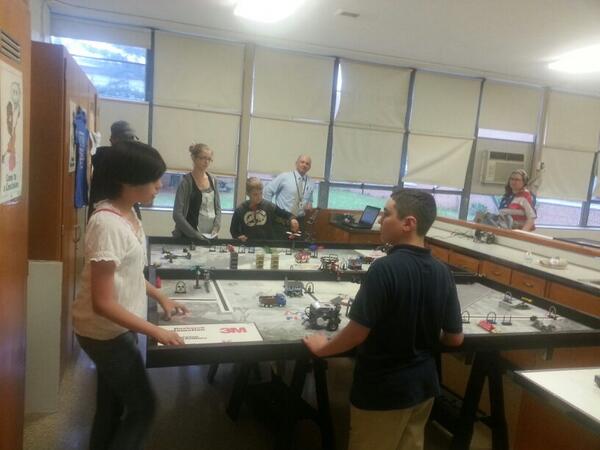 Cohen_mathnerd's tweet image. FIRST lego league demonstrating their robot at #macSTEM. Come see how STEM is being implemented at MacArthur!!