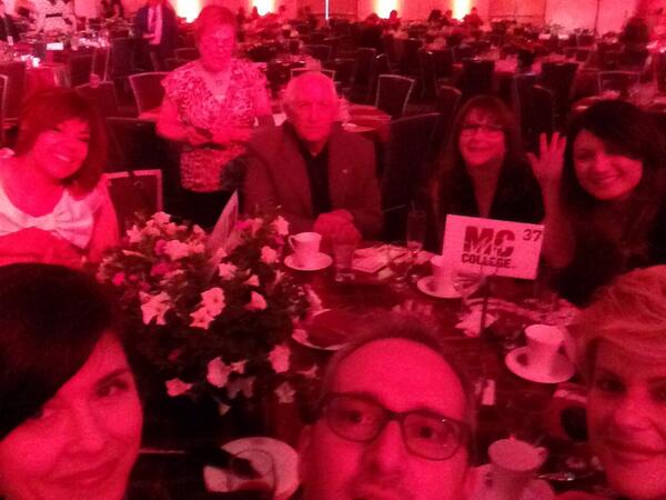 The <a href="/mccollegegroup/">MC College</a> table at #WoDyeg . Congratulations to <a href="/MCCherylH/">Cheryl Harrison</a> as a nominee this evening. #selfie