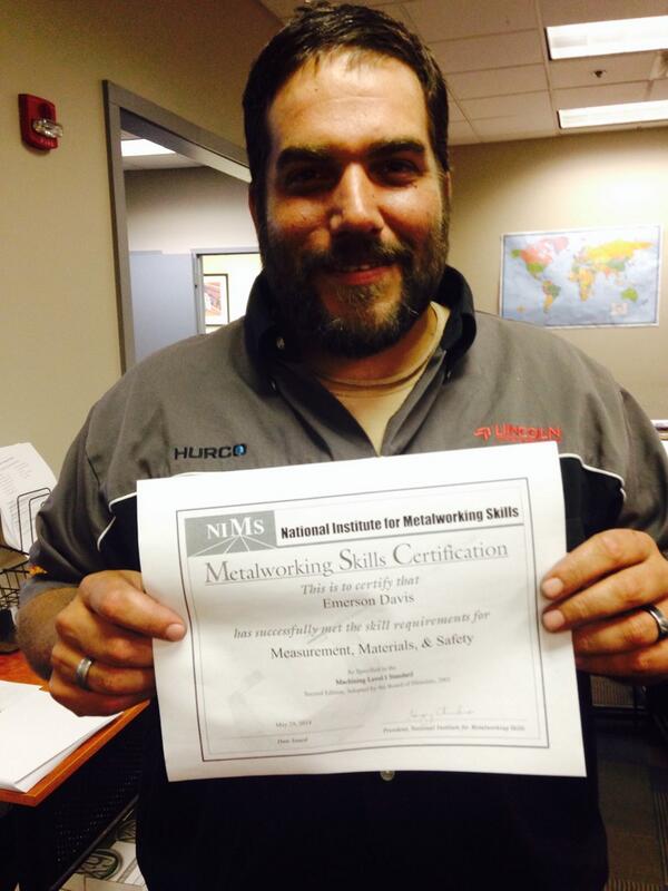 LCT_Indy's tweet photo. First CNC student to earn his NIMS Certification! @hurcousa Congrats! http://t.co/Xgw3ntthzs