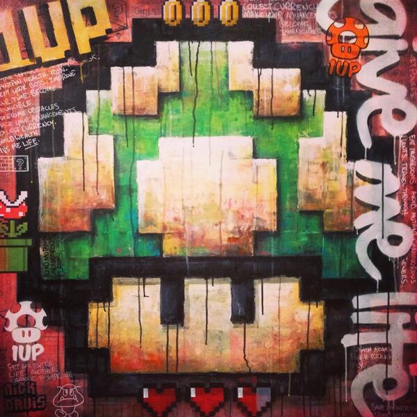 NickDavisArt's tweet photo. "Mushroom Head" - Mixed media, 102 x 102 cm. #8bit #1up #retro #vintage #gaming http://t.co/KXLHFqVO11