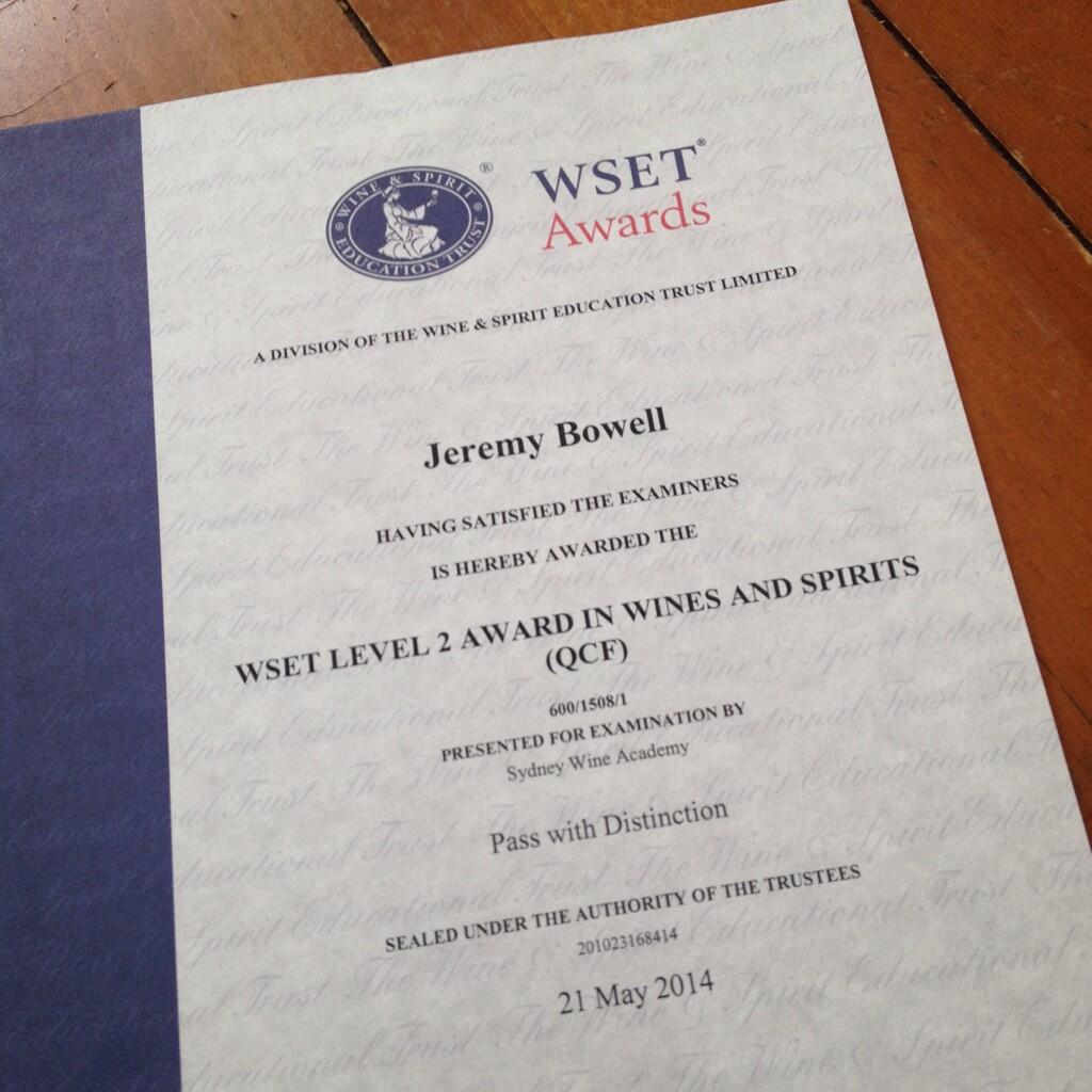 WSETglobal on X: Great work! On to level 3? :) #wset RT @jezzster: Passed  my @WSETglobal Level 2 with a distinction. Boom!  / X