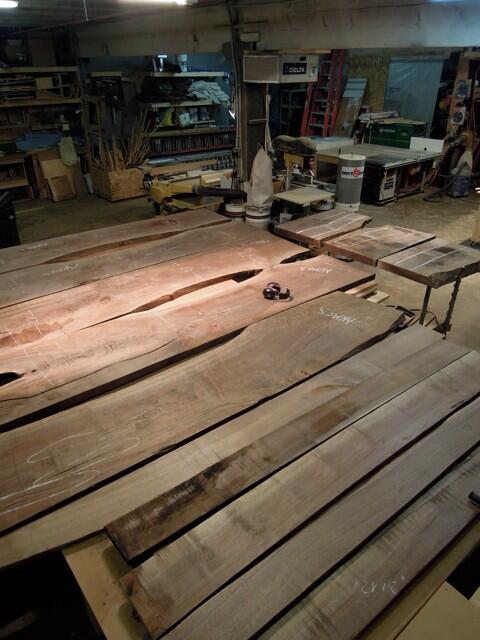 16thworkshop's tweet photo. There's a dining table and 8 chairs in there somewhere. Oregon Black Walnut hand picked by Chris showed up today. http://t.co/0wnDQ6wWWu