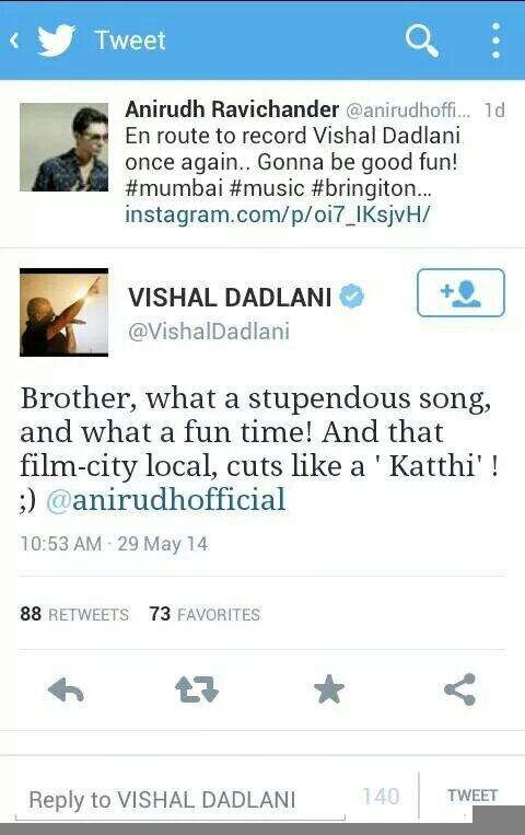 thevijay360's tweet photo. .@VishalDadlani croons for #Kaththi http://t.co/826MH2nC6O