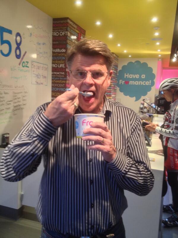Global_Pollock's tweet photo. Celebrating my retirement @FrogurtYYC,in Kensington, excellent frozen yogurt.#freedom63 http://t.co/iEwE8Zdrrz