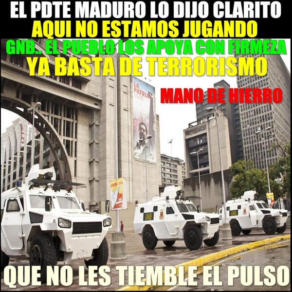 Cosole_Roj's tweet photo. ARRIBA GLORIOSA GNB!! APOYO TOTAL!!MANO DE HIERRO!! RUEDALOOO #ElMundoApoyaAVenezuela #CastigoParaLosGolpistas http://t.co/kOOcOTXEOz
