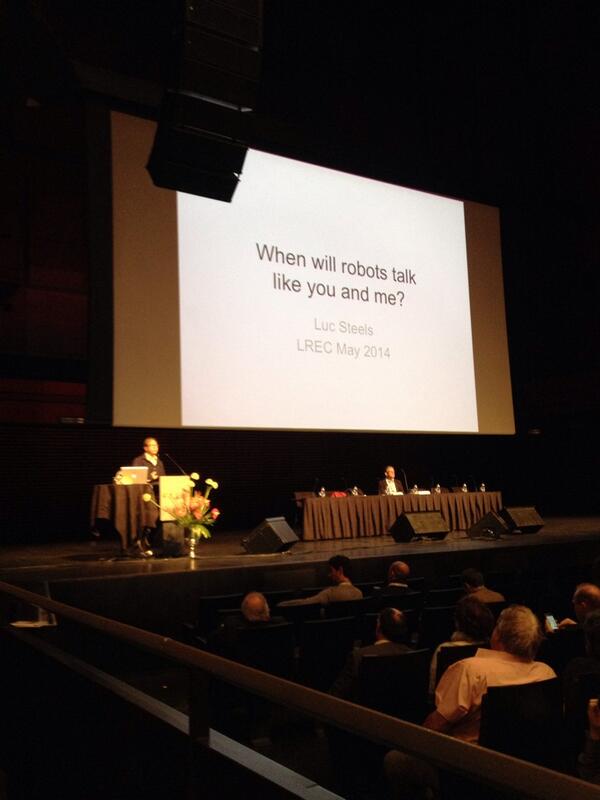 Luc Steels is delivering his talk on robots. Join us in Eldborg. #Harpa #LREC2014