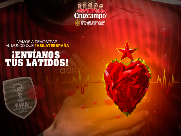 Cruzcampo's tweet photo. Este corazón es de TODOS los españoles. #AsíLateEspaña en este Mundial gracias a cada uno de vosotros. http://t.co/WQ4emmp1a3