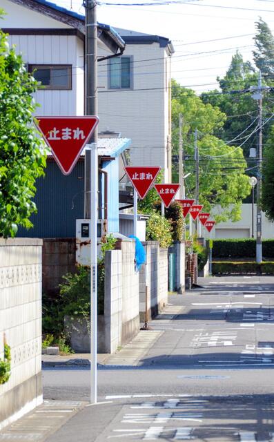 群馬にある大量の一時停止の標識が立つ道路が話題に Togetter