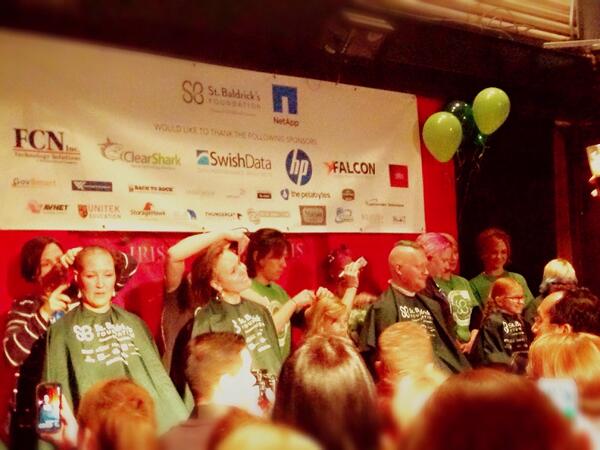 jess__heinrich's tweet photo. These rockstars shaved their heads last night to raise $ for childhood cancer research! #NetAppStBaldricks #Inspired http://t.co/h6La4LNa7L