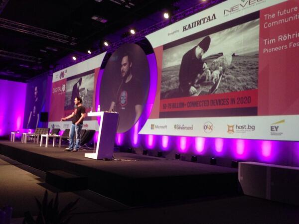 Pioneers's tweet photo. Our very own Tim Röhrich on the future of tech &amp; communities on stage at #Digitalk2014 http://t.co/d367rcmiPx